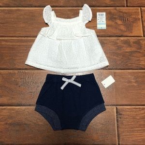 White & Navy 2-Piece Baby Girl Summer Outfit 6-9M